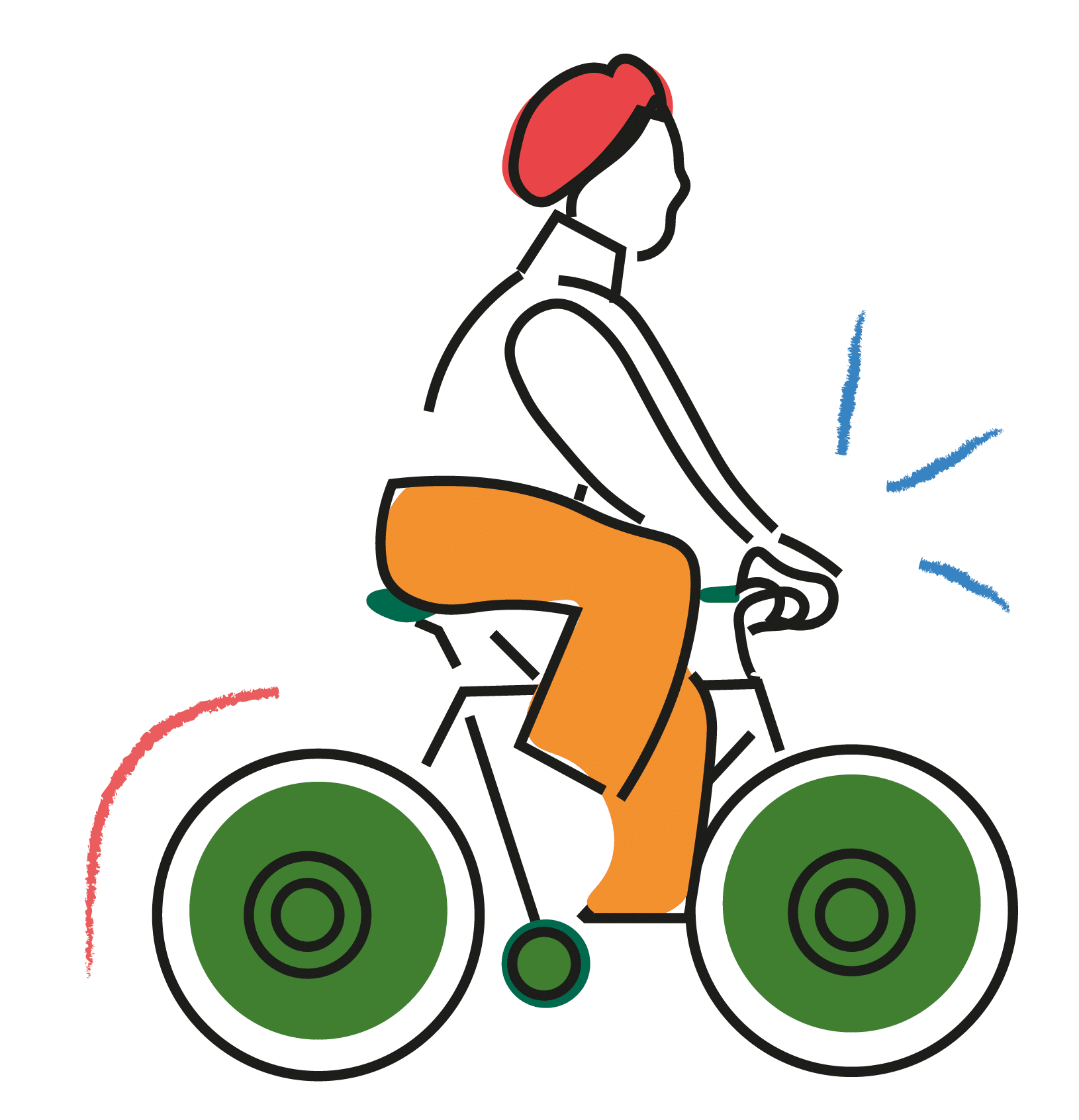 An illustration of a man riding a bike