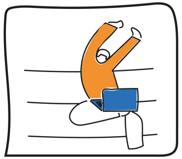 An Illustration Of A Person Using Their Laptop With Their Arms In The Air
