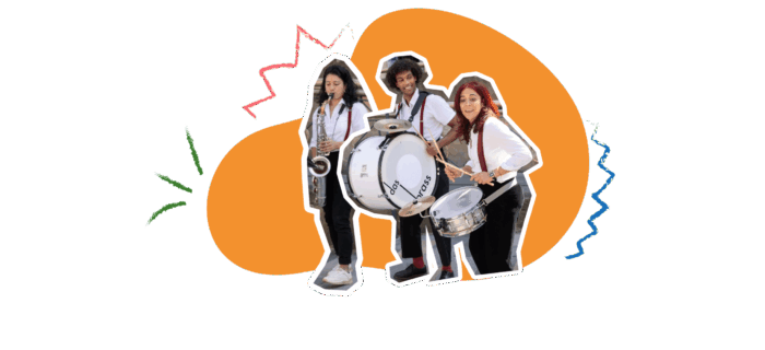 A marching band with drums and saxophone players